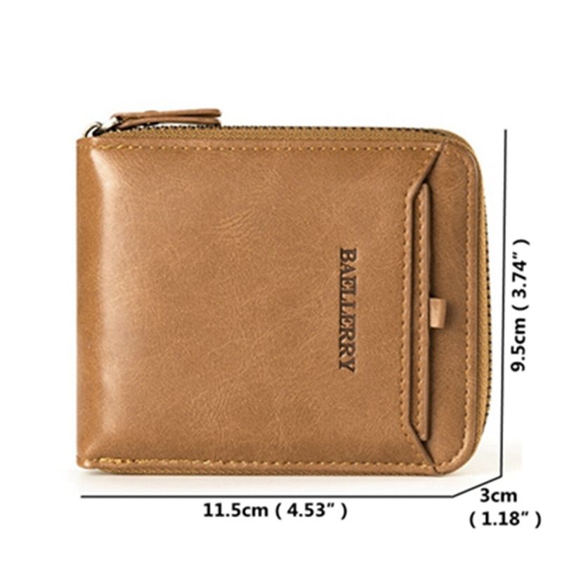 Baellerry Men Vintage Pu Leather Short Zipper Card Holder Cartera Para Hombres