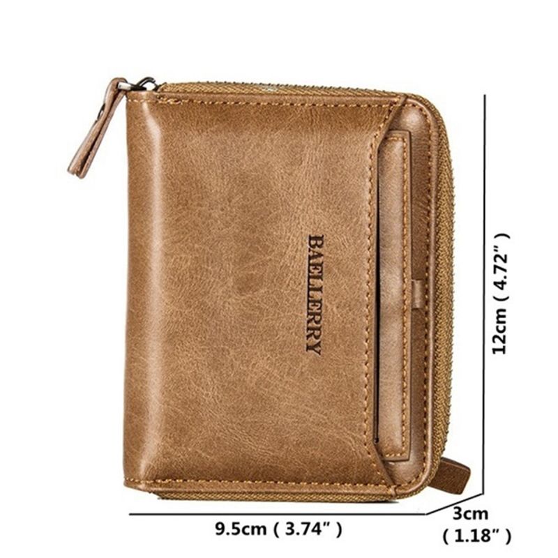 Baellerry Men Vintage Pu Leather Short Zipper Card Holder Cartera Para Hombres