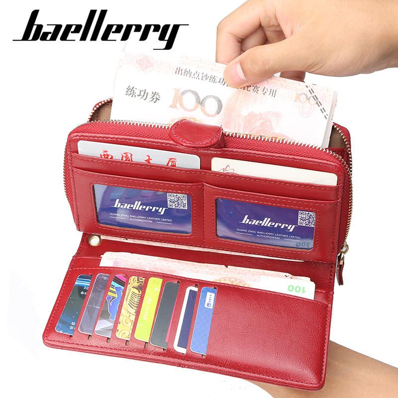 Baellerry Mujer Faux Leather Monedero De Moda De Gran Capacidad Cartera De Color Puro Bolso De Mano Titular De La Tarjeta