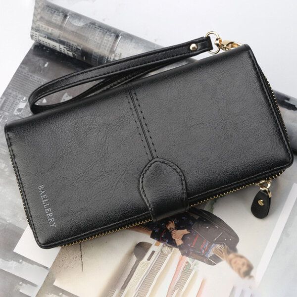 Baellerry Mujer Faux Leather Monedero De Moda De Gran Capacidad Cartera De Color Puro Bolso De Mano Titular De La Tarjeta