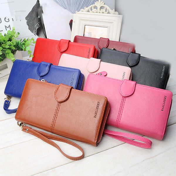 Baellerry Mujer Faux Leather Monedero De Moda De Gran Capacidad Cartera De Color Puro Bolso De Mano Titular De La Tarjeta