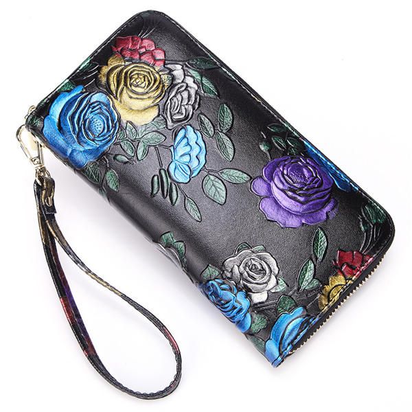 Bolso De Embrague Floral Con Emossed De Piel De Vaca Para Mujer Con Cremallera Walle