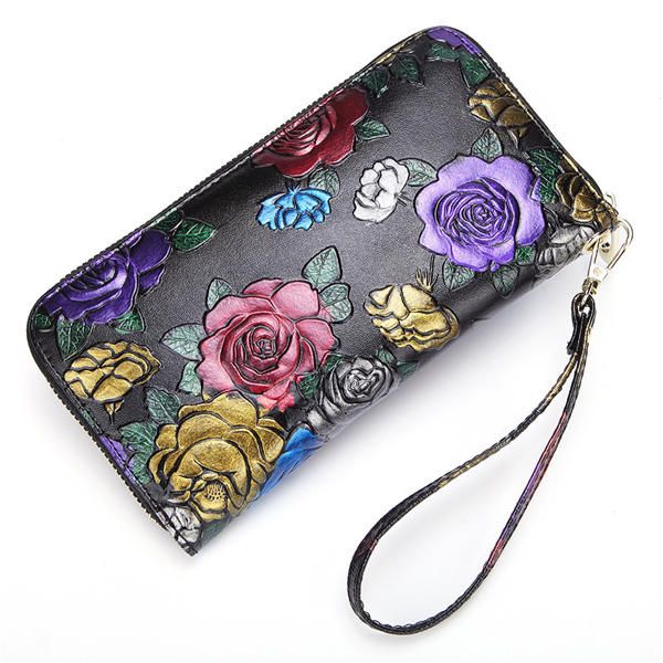 Bolso De Embrague Floral Con Emossed De Piel De Vaca Para Mujer Con Cremallera Walle