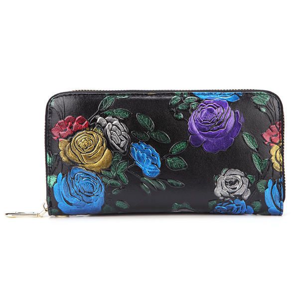 Bolso De Embrague Floral Con Emossed De Piel De Vaca Para Mujer Con Cremallera Walle