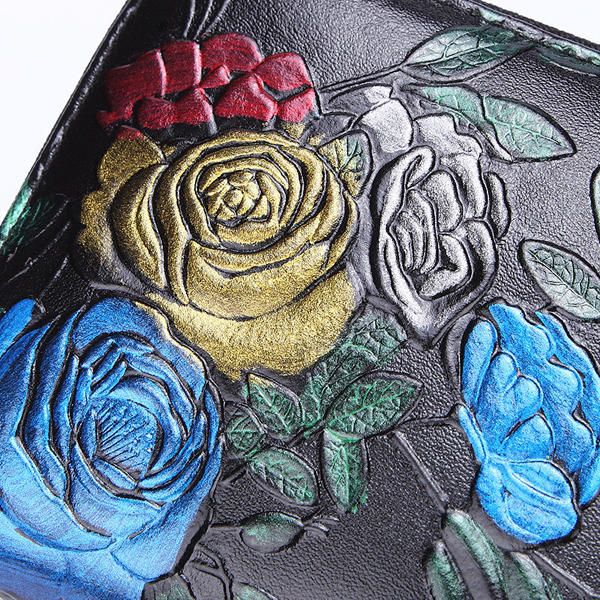 Bolso De Embrague Floral Con Emossed De Piel De Vaca Para Mujer Con Cremallera Walle