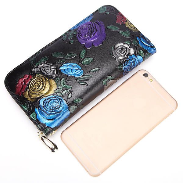 Bolso De Embrague Floral Con Emossed De Piel De Vaca Para Mujer Con Cremallera Walle