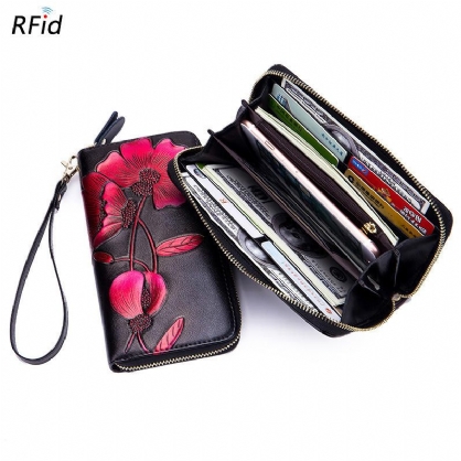 Bolso De Mano Floral Bohemio Con Bloqueo Rfid Para Mujer 8 Ranuras Para Tarjetas Monedero Billetera Larga