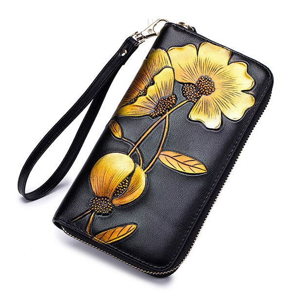 Bolso De Mano Floral Bohemio Con Bloqueo Rfid Para Mujer 8 Ranuras Para Tarjetas Monedero Billetera Larga