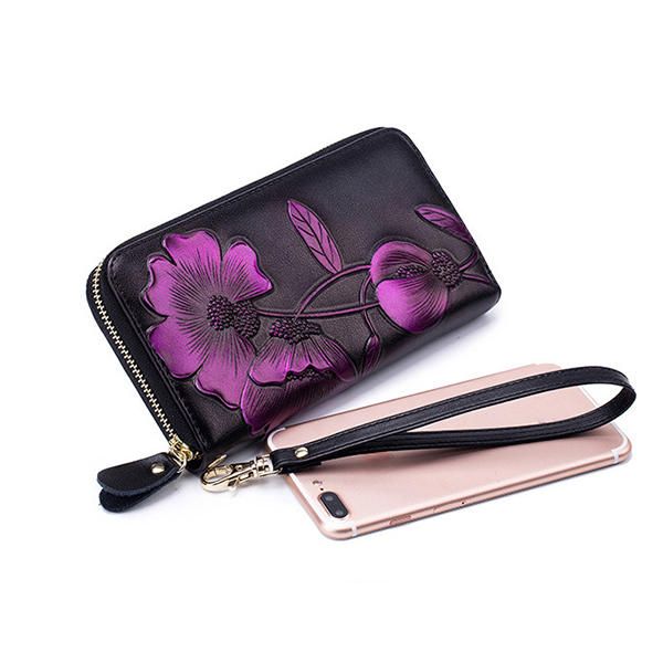 Bolso De Mano Floral Bohemio Con Bloqueo Rfid Para Mujer 8 Ranuras Para Tarjetas Monedero Billetera Larga