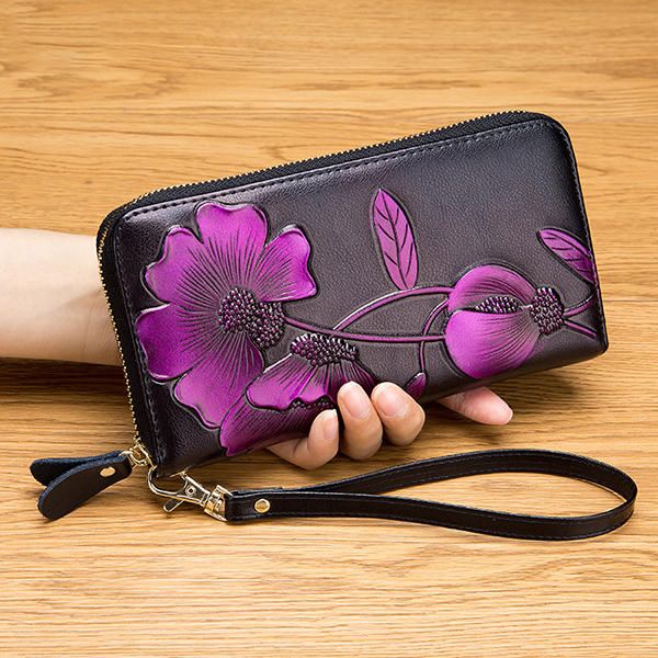 Bolso De Mano Floral Bohemio Con Bloqueo Rfid Para Mujer 8 Ranuras Para Tarjetas Monedero Billetera Larga