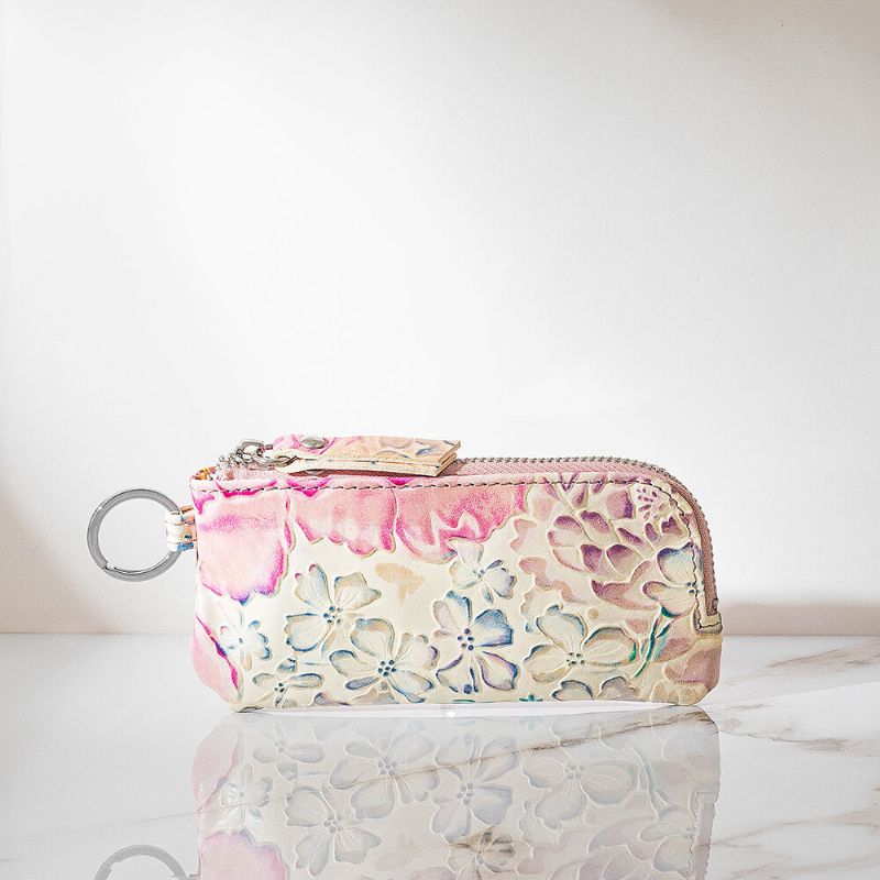 Bolso De Monedas Floral De Cuero Genuino Para Mujer Bolso Para Llaves