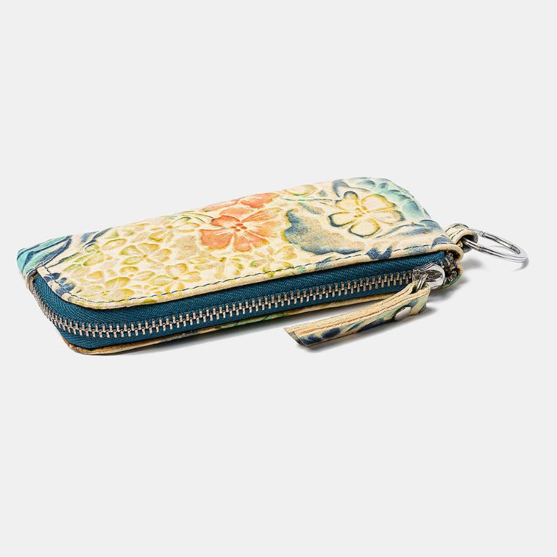 Bolso De Monedas Floral De Cuero Genuino Para Mujer Bolso Para Llaves