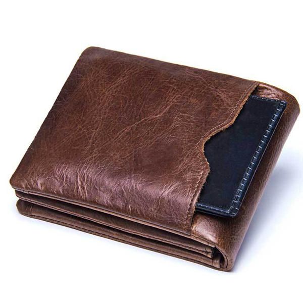 Bolso De Monedas Multifuncional De Gran Capacidad De Cuero Genuino Para Hombre 10 Ranuras Para Tarjetas Billetera Triple