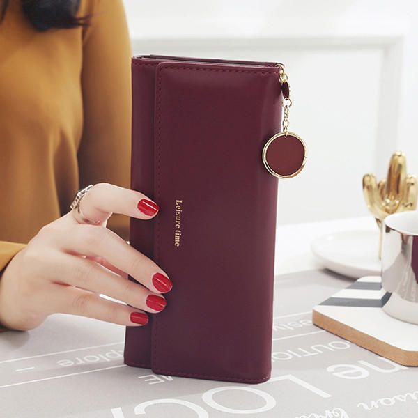 Bolso De Teléfono De Moda Para Mujer Cuero Artificial Cartera Larga Multifuncional 9 Ranuras Para Tarjetas Bolso De Mano