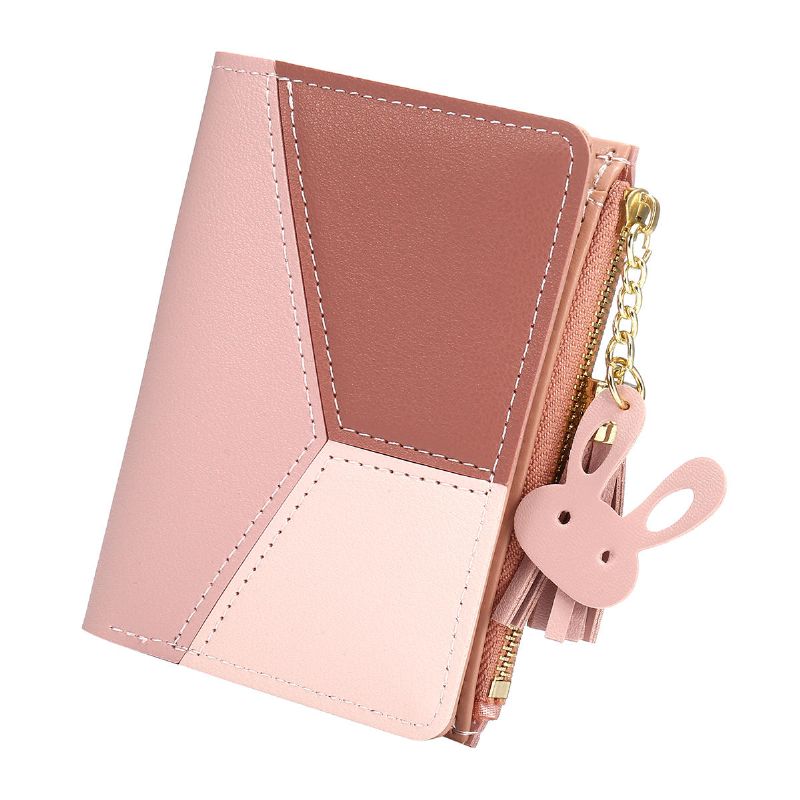 Borlas Cuero De Pu Multi-ranuras Bolsa De Dinero Corta Tarjetero Delgado Monedero Cartera Para Mujeres Y Damas Con Borlas De Metal En Forma De Corazón Colgante Regalo Bifold Clutch