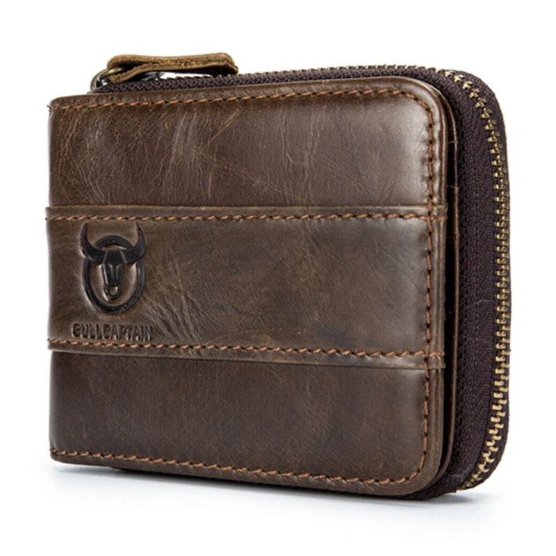 Bullcaptain Rfid Antimagnético Vintage Cuero Genuino 11 Ranuras Para Tarjetas Monedero Cartera Para Hombres