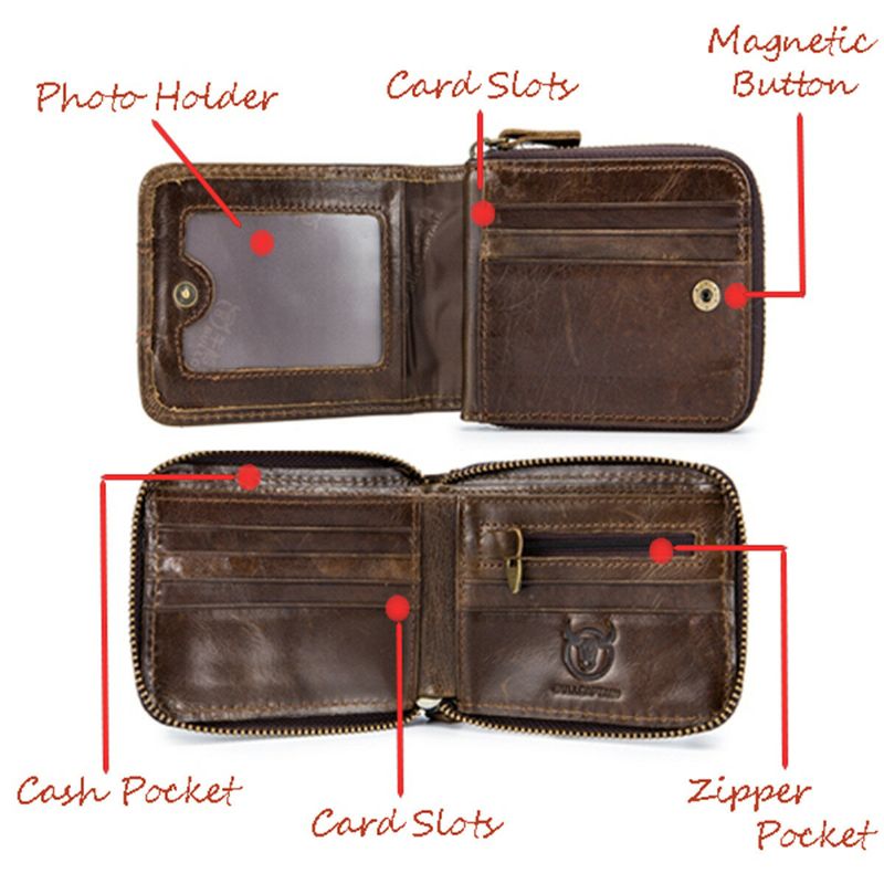 Bullcaptain Rfid Antimagnético Vintage Cuero Genuino 11 Ranuras Para Tarjetas Monedero Cartera Para Hombres