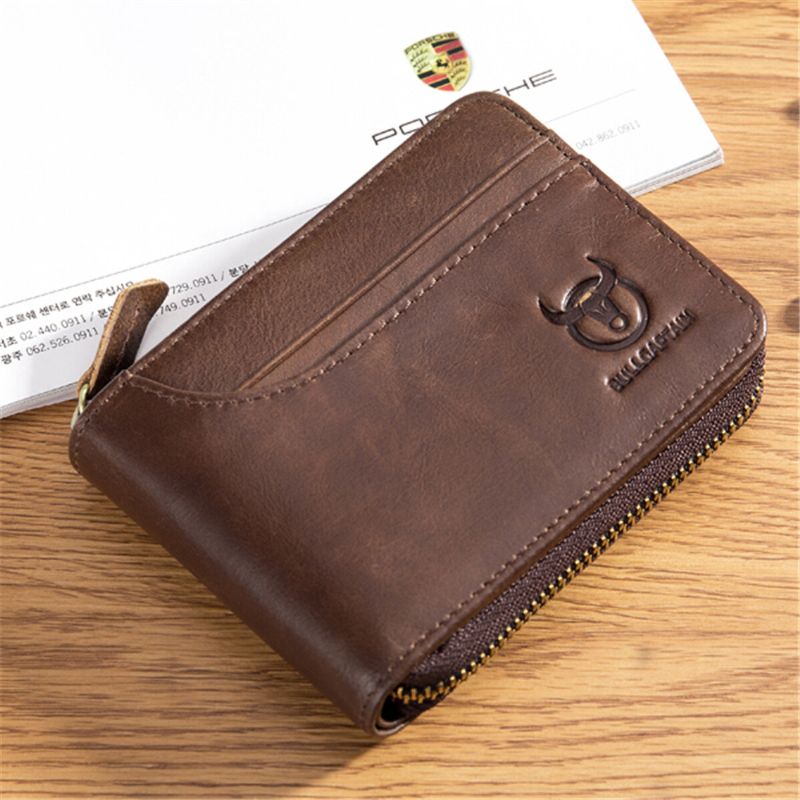 Bullcaptain Zip Around Wallet Rfid Bloqueo Cartera De Cuero Segura Para Hombre