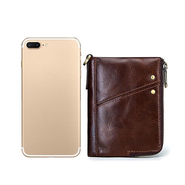 Cartera Antimagnética Rfid Para Hombre Cuero Genuino 12 Ranuras Para Tarjetas Bolso De Monedas Con Cremallera Doble Vintage