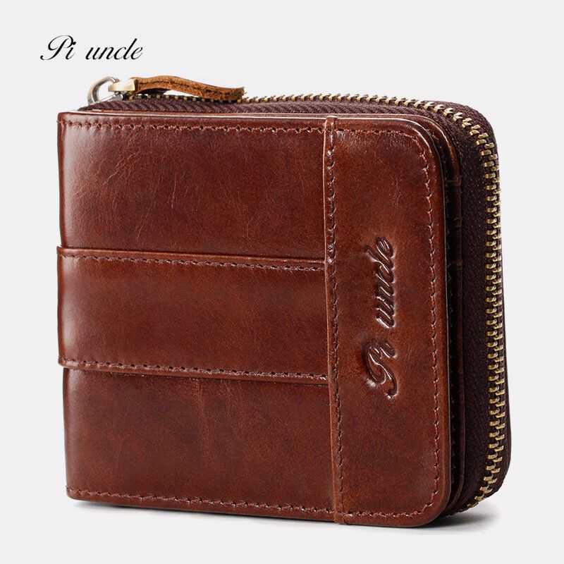 Cartera Con Cremallera Para Hombre De Cuero Genuino Mini Monedero De Cuero Retro