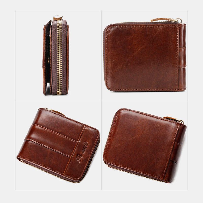 Cartera Con Cremallera Para Hombre De Cuero Genuino Mini Monedero De Cuero Retro