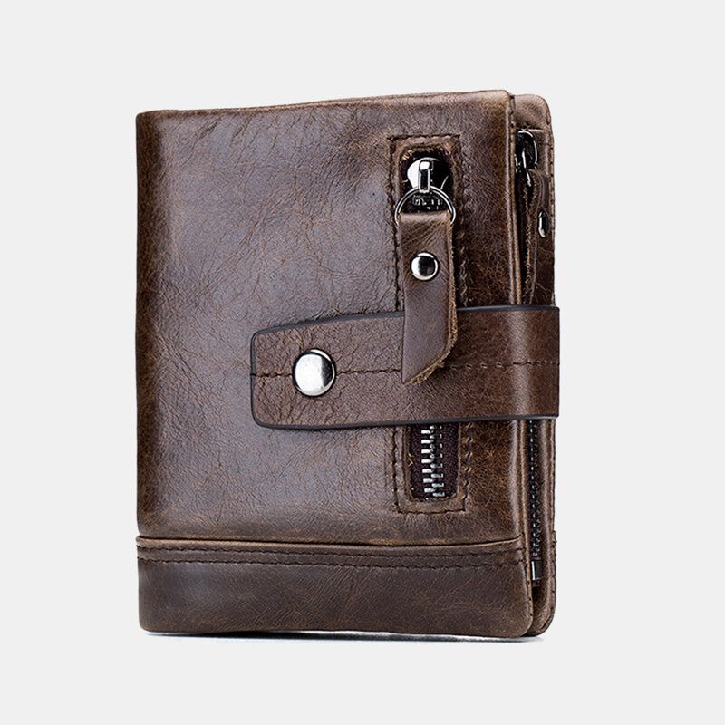 Cartera Con Cremallera Vintage De Cuero Genuino Para Hombre