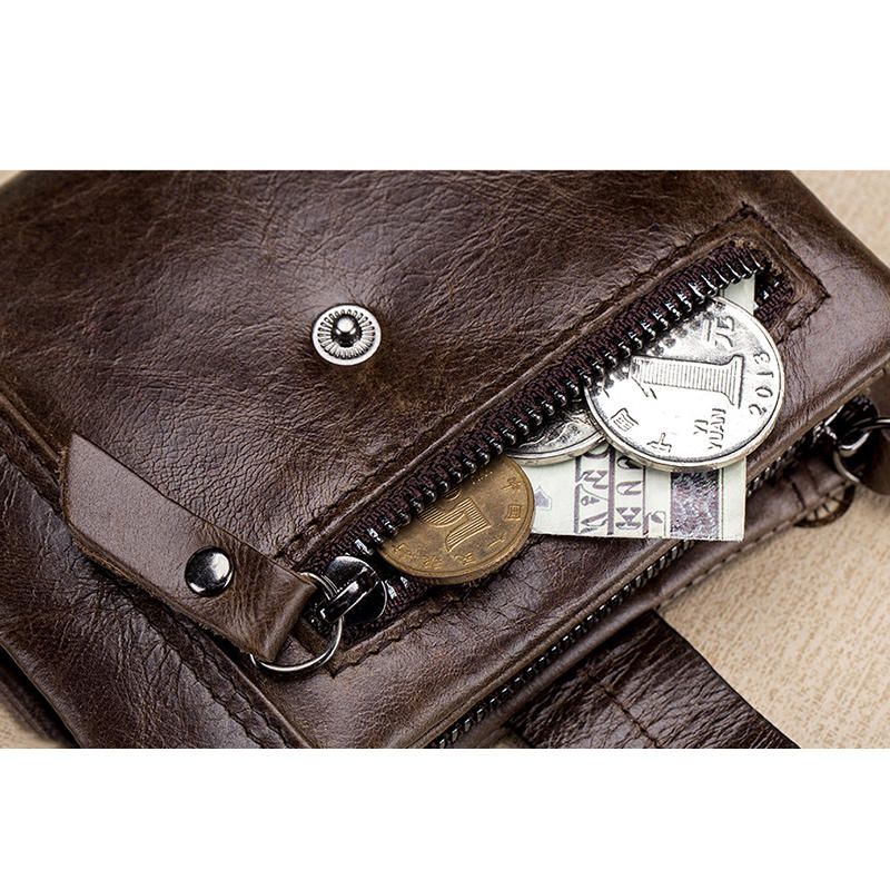 Cartera Con Cremallera Vintage De Cuero Genuino Para Hombre