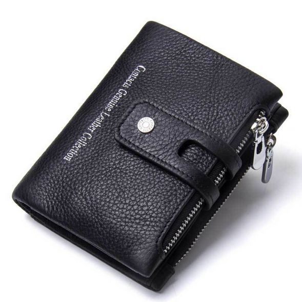 Cartera Con Doble Cremallera Vintage De Cuero Genuino Para Hombre Tarjetero Para Múltiples Tarjetas