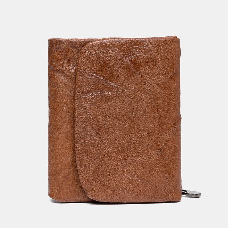 Cartera Corta Con Solapa Suave Y Triple De Cuero Genuino Informal Para Mujer