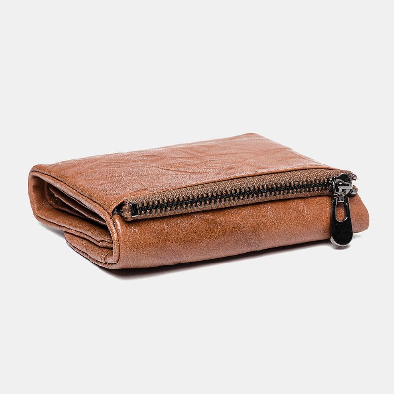 Cartera Corta Con Solapa Suave Y Triple De Cuero Genuino Informal Para Mujer