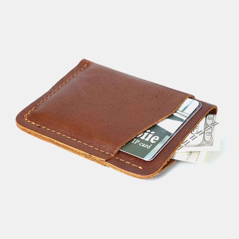 Cartera Corta De Cuero Genuino Retro Mini Easy Carry Card Receipt Holder