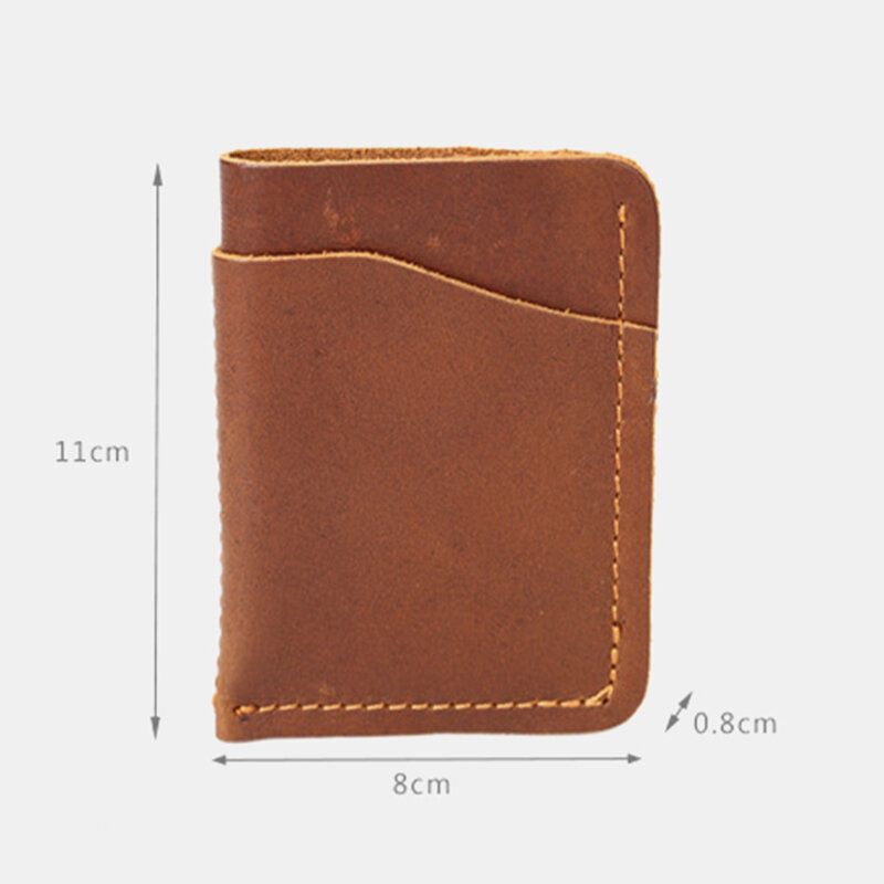 Cartera Corta De Cuero Genuino Retro Mini Easy Carry Card Receipt Holder