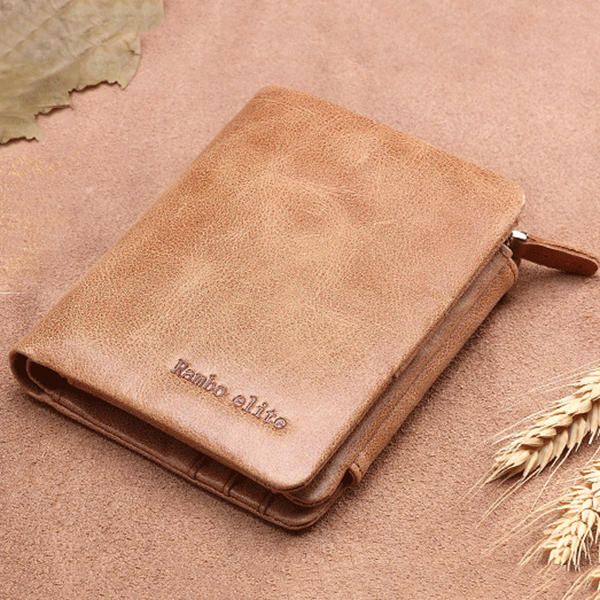 Cartera Corta De Cuero Genuino Vintage Para Hombre