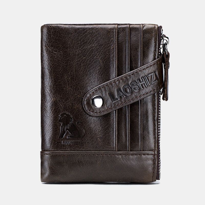 Cartera De Cuero Genuino Retro Vintage Para Hombre Con Cremallera Y Monedero