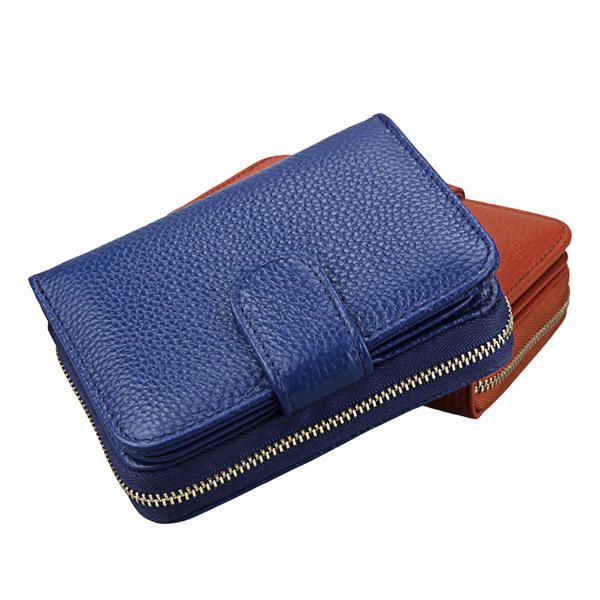 Cartera De Cuero Genuino Unisex Con 10 Ranuras Para Tarjetas Portatarjetas De Cerrojo De Moda