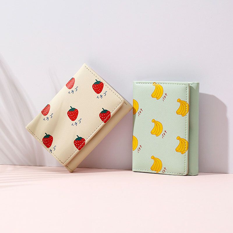 Cartera Estampada De Frutas Con 7 Ranuras Para Tarjetas Para Mujer