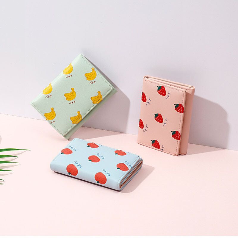 Cartera Estampada De Frutas Con 7 Ranuras Para Tarjetas Para Mujer