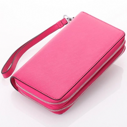 Cartera Funcional De Cuero Genuino De Doble Capa Para Mujer