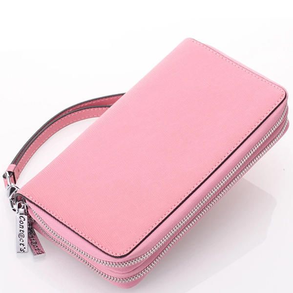 Cartera Funcional De Cuero Genuino De Doble Capa Para Mujer