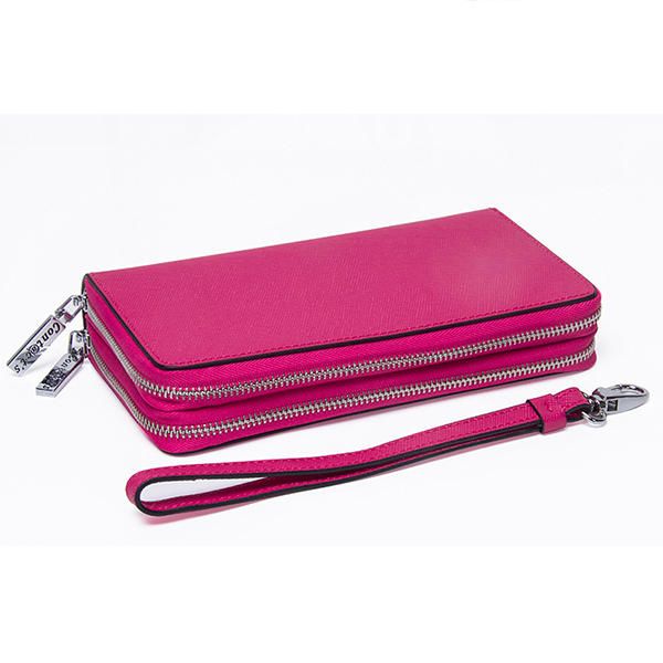 Cartera Funcional De Cuero Genuino De Doble Capa Para Mujer