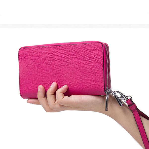 Cartera Funcional De Cuero Genuino De Doble Capa Para Mujer