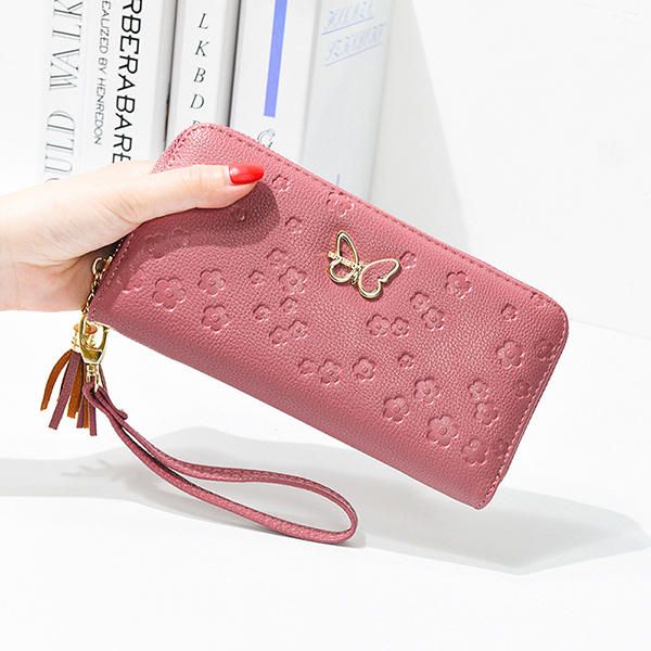 Cartera Hueca De Mariposa De Cuero De Imitación Para Mujer Cartera De Teléfono De 5.5 Pulgadas Con Tarjetero