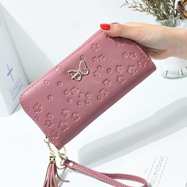 Cartera Hueca De Mariposa De Cuero De Imitación Para Mujer Cartera De Teléfono De 5.5 Pulgadas Con Tarjetero