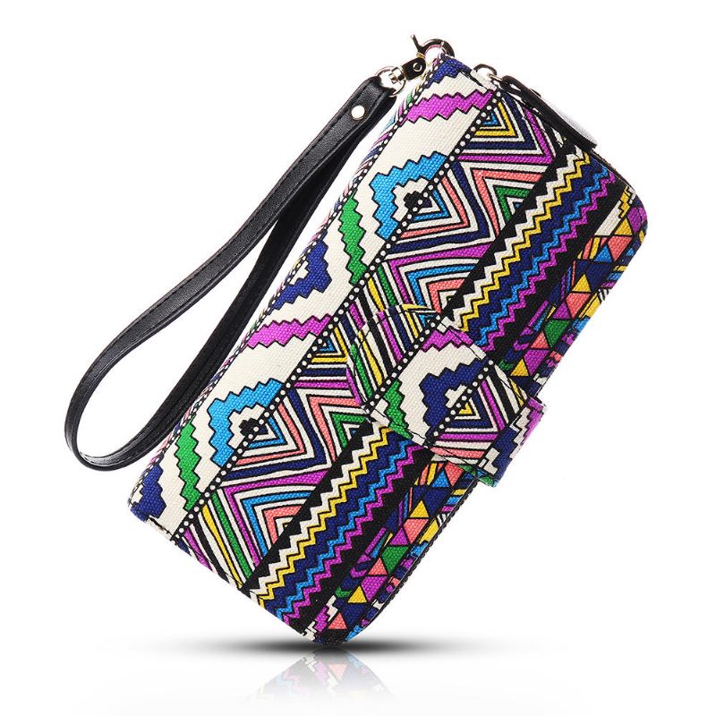 Cartera Larga Bohemia De Lona Para Mujer Ranura Muti Bolso De Mano Informal Para Mujer