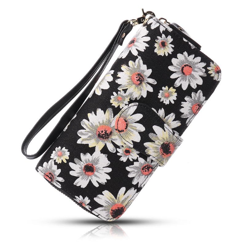 Cartera Larga Bohemia De Lona Para Mujer Ranura Muti Bolso De Mano Informal Para Mujer