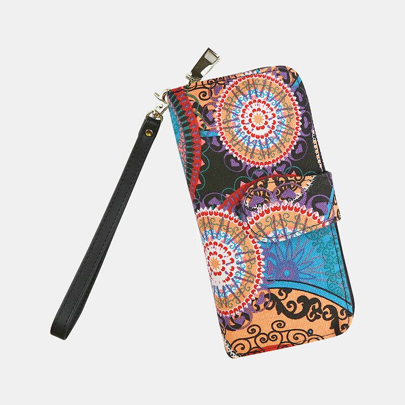 Cartera Larga Con Estampado De Estilo Bohemio En Lona Para Mujer