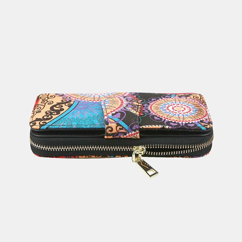 Cartera Larga Con Estampado De Estilo Bohemio En Lona Para Mujer