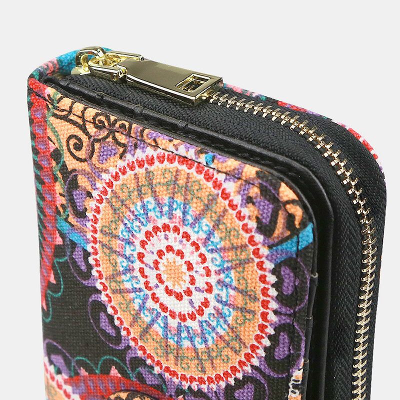 Cartera Larga Con Estampado De Estilo Bohemio En Lona Para Mujer