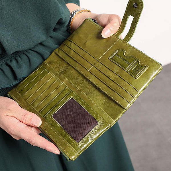 Cartera Larga De Negocios De Cuero Genuino Para Mujer