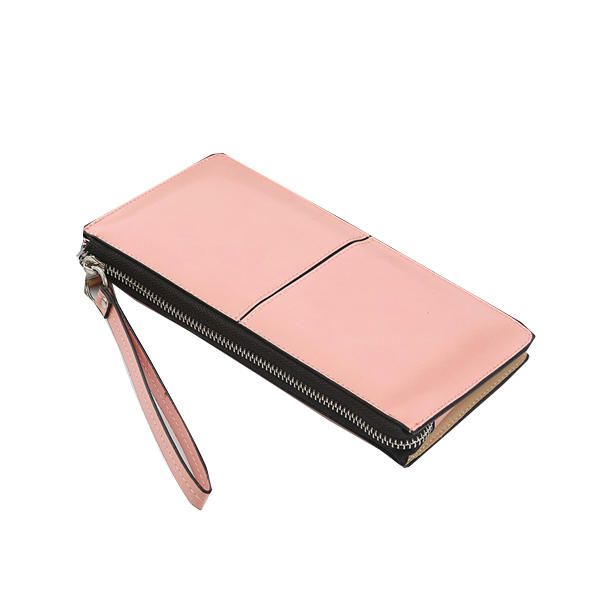 Cartera De Línea De Retazos De Pu Para Mujer Elegante Cartera De Pulsera Ultrafina Cartera Para Teléfono